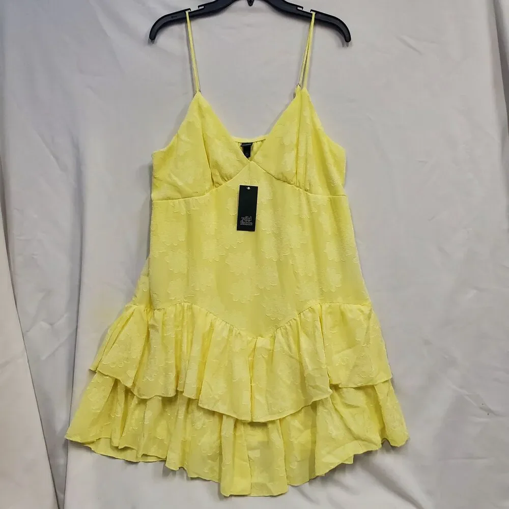 Wild Fable Women's Dress Yellow Game Day Ruffle Mini Skater Tiered NWT Size XXL - Picture 1 of 9